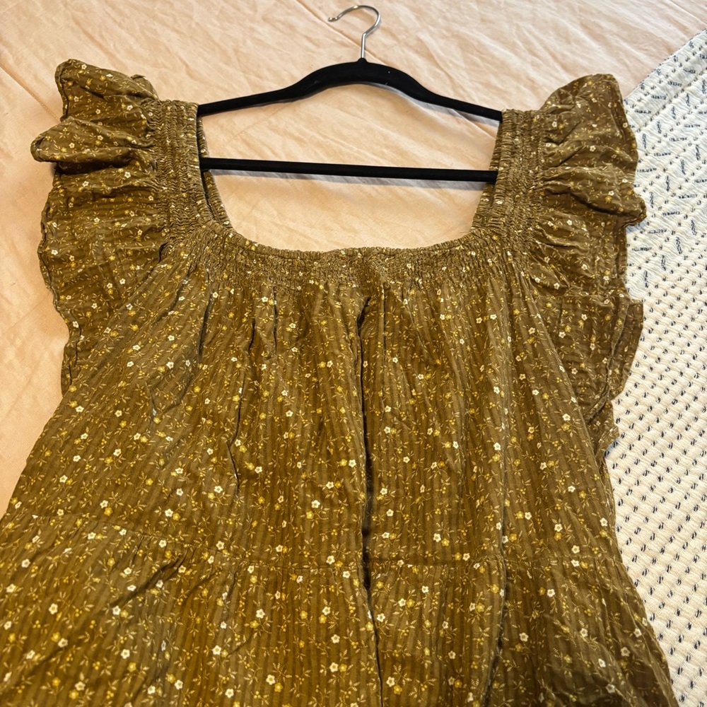 Madewell Olive Floral Midi Dress